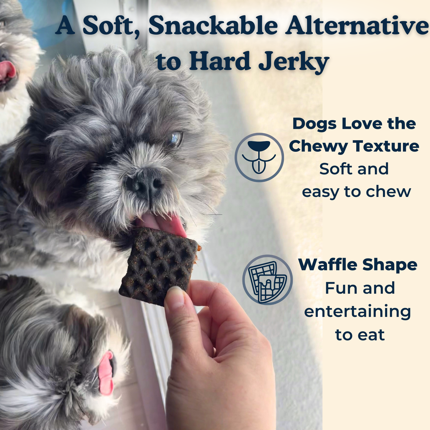 Barkfast Waffles - Soft Dog Jerky with Lamb, Sweet Potato, and Blueberry. All-Natural, Limited Ingredient Treats