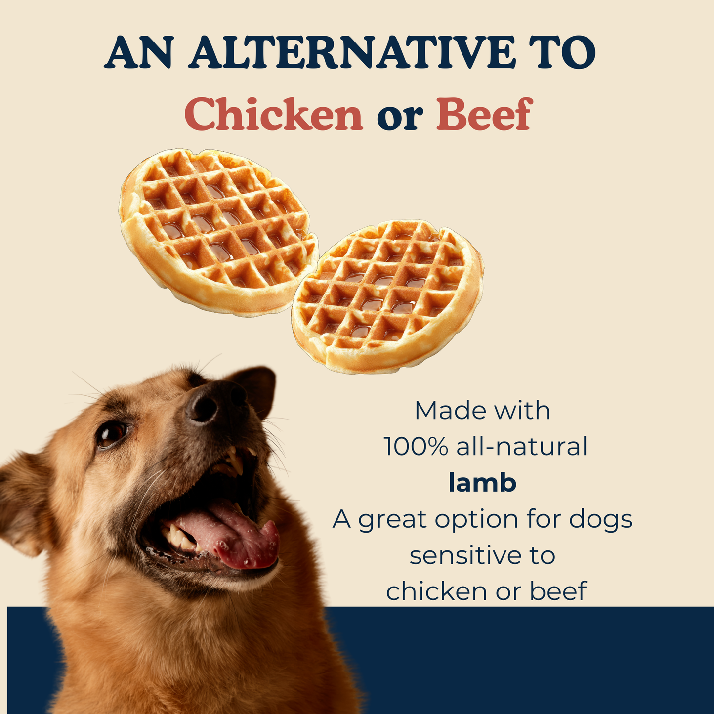 Barkfast Waffles - Soft Dog Jerky with Lamb, Sweet Potato, and Blueberry. All-Natural, Limited Ingredient Treats