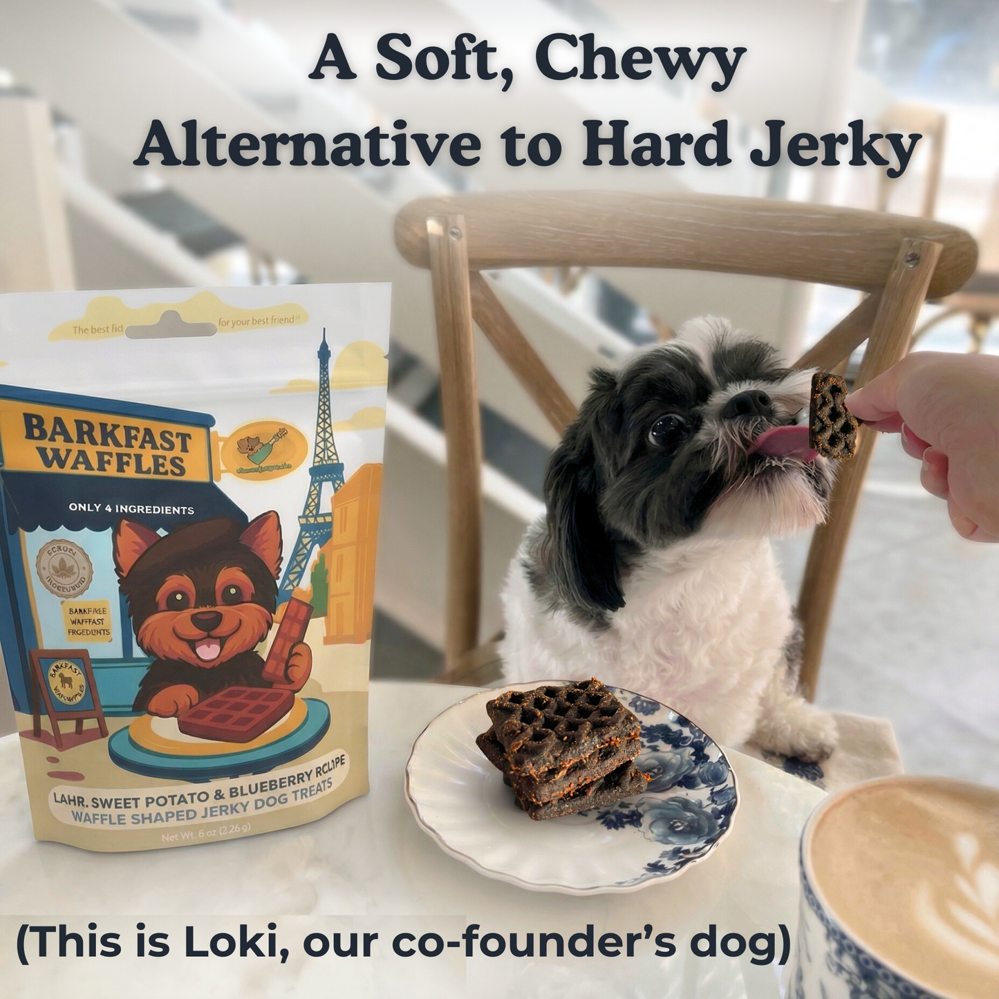 Barkfast Waffles - Soft Dog Jerky with Lamb, Sweet Potato, and Blueberry. All-Natural, Limited Ingredient Treats