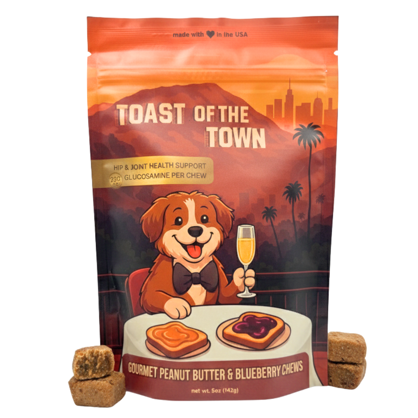 Toast of the Town - Peanut Butter & Blueberry Dog Hip & Joint Chews with Glucosamine 5oz
